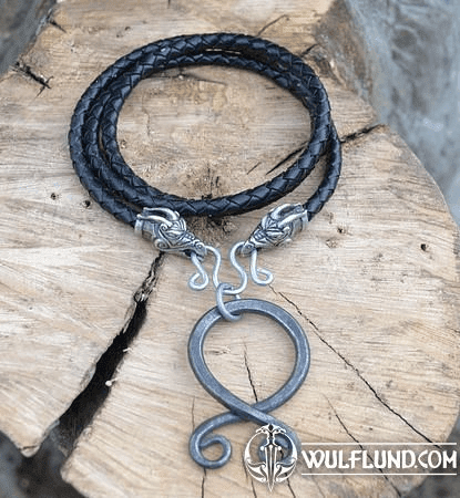 FÁFNIR AND TROLL CROSS , FORGED PENDANT, LEATHER BOLO