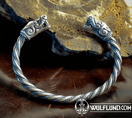 WOLFSKÖPFE, WIKINGER-ARMBAND, BURG, GOTLAND, SILBER, 43 G