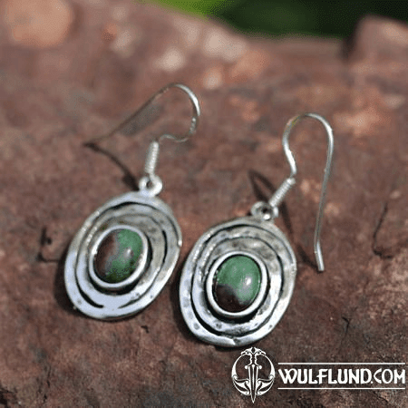 FOREST WELL, STERLING SILVER EARRINGS, RUBY AND ZOISITE
