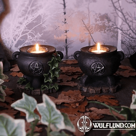 SET OF TWO IVY CAULDRON WITCHES CANDLE HOLDERS 11CM