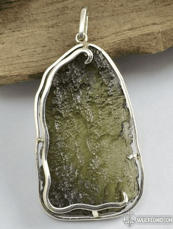 UMBRA, RAW MOLDAVITE PENDANT, STERLING SILVER