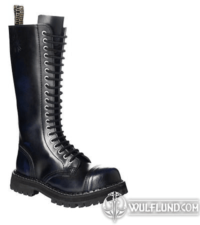 LEATHER BOOTS STEEL BLUE 20-EYELET-SHOES