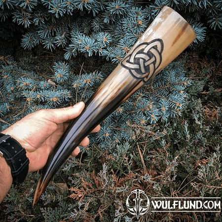 CARVED DRINKING HORN, CELTIC KNOT