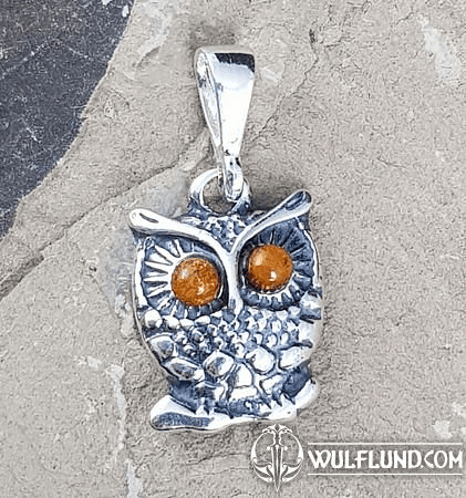 OWL, AMBER AND SILVER, PENDANT