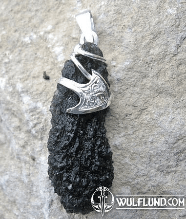 COMETA, RAW MOLDAVITE PENDANT, STERLING SILVER