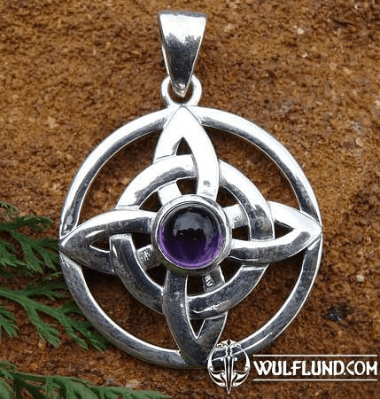 ROUND CELTIC KNOT SILVER PENDANT, AMETHYST, AG 925