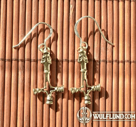 WOLF CROSS, BRONZE, EARRINGS