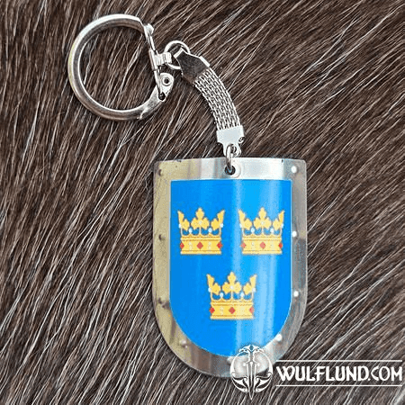 SWEDEN, MEDIEVAL SHIELD, KEY CHAIN, METAL, HANDMADE