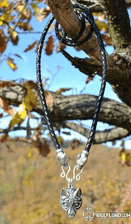 FENRIR VIKING WOLF, NECKLACE, STERLING SILVER 925, 34 G., LEATHER