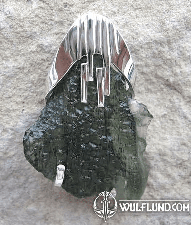 ASTERA, RAW MOLDAVITE PENDANT, STERLING SILVER