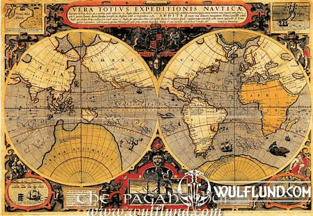 WORLD 1595, HONDIO, EXPEDITIONS TO AMERICA, HISTORICAL MAP, REPLICA