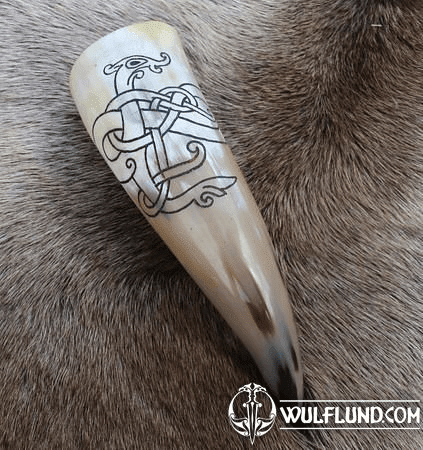 DRAGON'S KNOT, CARVED DRINKING HORN