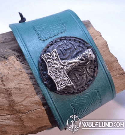 VIKING LEATHER BRACELET, THOR'S HAMMER OSEBERG