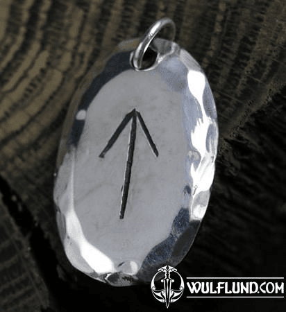 TEIWAZ, RUNE, STERLING SILVER PENDANT