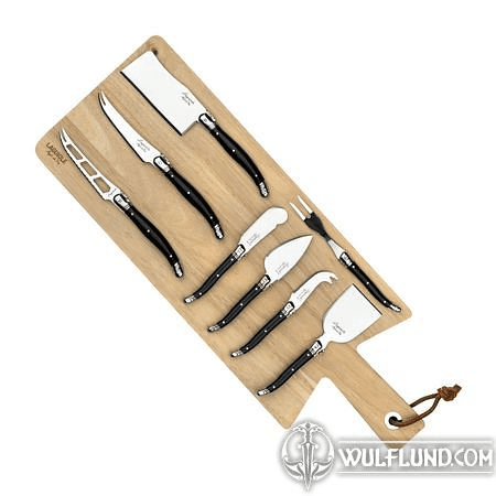 8 CHEESE KNIVES BLACK WITH SERVING BOARD PREMIUM LINE OF LAGUIOLE STYLE DE VIE
