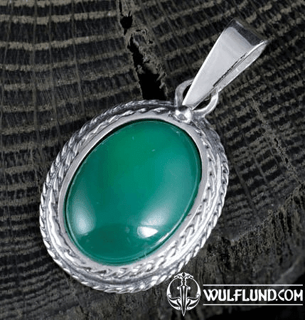 AGATE - GREEN, SILVER PENDANT