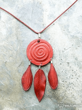 RED SPIRAL NECKLACE, LEATHER JEWEL