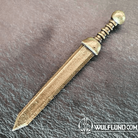 GLADIUS BRIEFÖFFNER AUS METALL MIT RÖMISCHEM SCHWERT, ALTMESSING