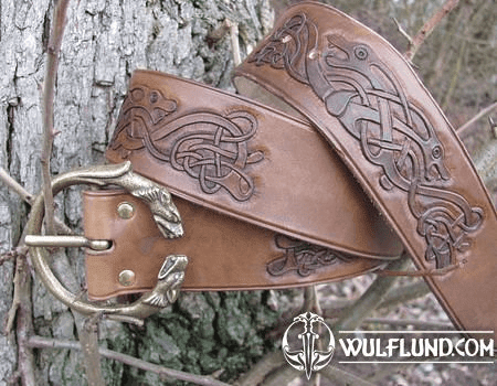 CELTIC WOLF, CARVED LEATHER BELT