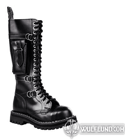 STEEL BOOTS ROCK WITH A POUCH, BLACK 20-EYELET