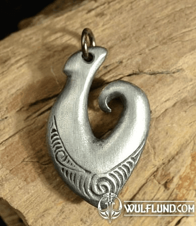 HEI MATAU. TRIBAL PENDANT, MAORI, TIN