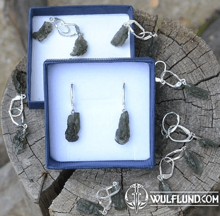 WILTH AHWA, RAW MOLDAVITE STERLING SILVER EARRINGS