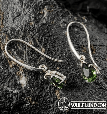 SINOPE, EARRINGS, FACETED MOLDAVITE JEWELRY, SILVER