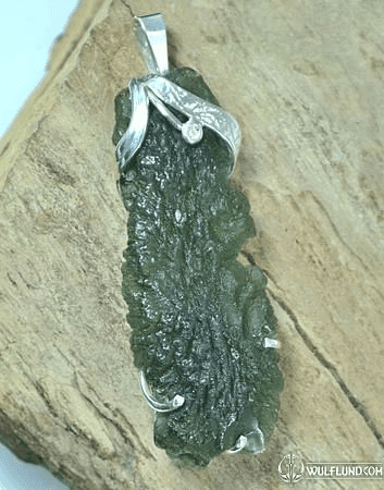 CERES, RAW MOLDAVITE PENDANT, STERLING SILVER