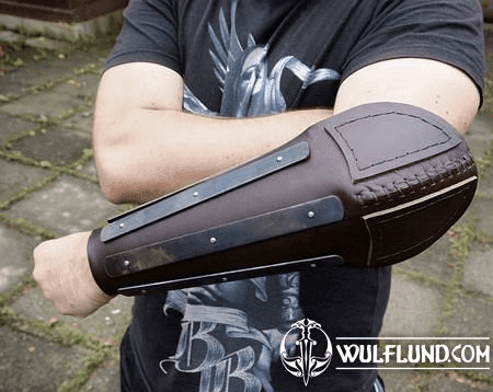 LEATHER BRACER WITH METAL STRAPS, ELBOW PROTECTION,  FOR COMBAT