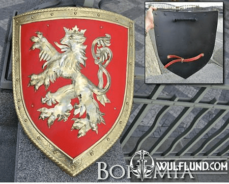 BOHEMIAN COAT OF ARMS, BRASS AND LEATHER, SHIELD