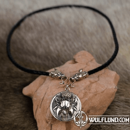 SLAVIC WOLF NECKLACE, BRONZE, LEATHER