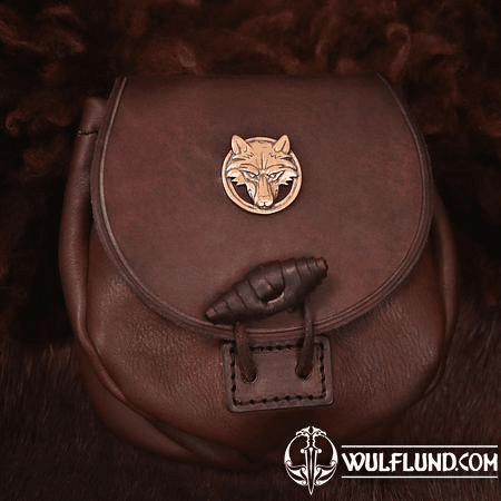 WOLF, LEATHER MEDIEVAL BAG, BRONZE