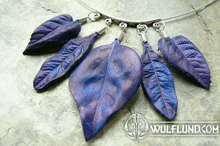 BLUE LEAVES, LEATHER NECKLACE