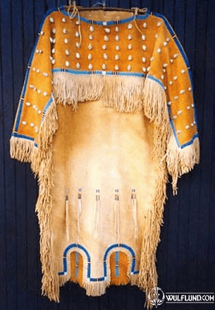 NATIVE AMERICAN WOMEN DRESS, DECORATED WITH BEADS - YELLOW