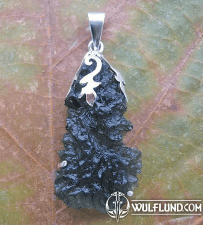 CEPHEUS, RAW MOLDAVITE PENDANT, STERLING SILVER