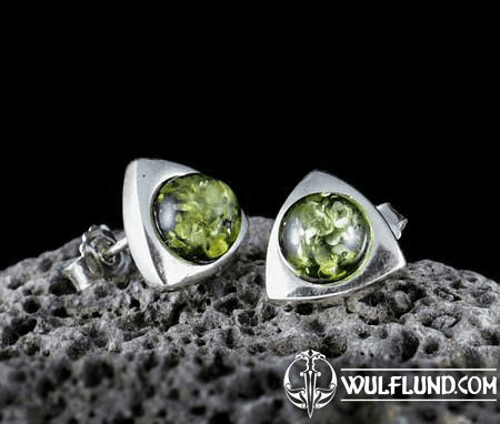 TERRA, BOUCLES D'OREILLES EN AMBRE, VERT, ARGENT