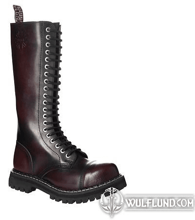 LEATHER BOOTS STEEL BURGUNDY 20-EYELET-SHOES
