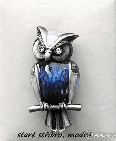 WISE OWL, BLUE, COSTUME BROOCH, METAL ALLOY