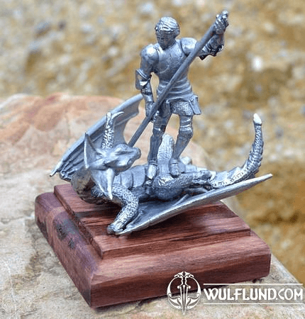 KNIGHT AND THE DRAGON, HISTORICAL TIN STATUE