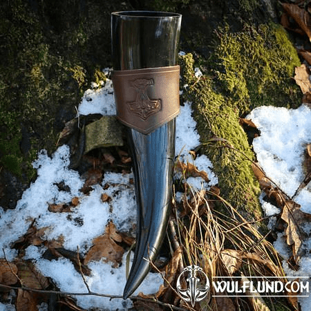 DRINKING HORN 0,3  + THOR'S HAMMER LEATHER HOLDER