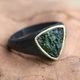 TRANGLE, bague moldavite, argent