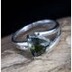 MOLDAVITE RING, trillion cut, sterling silver