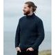 SWEATER with BUTTON COLLAR, merino wool, blue