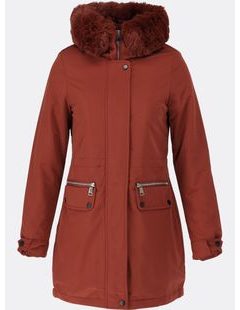 Dámska zimná bunda s kapucňou červenohnedá
