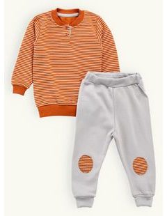 Dětská pruhovaná souprava cihlově šedá