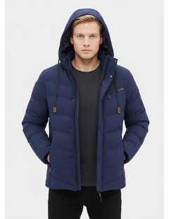 Pánska zimná bunda s kapucňou tmavomodrá