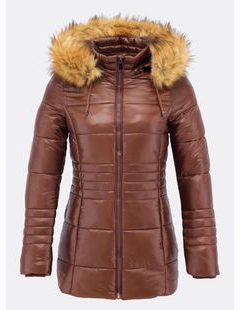 Dámska lesklá prešívaná bunda hnedá