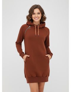 Dámská prodloužená mikina s kapucí hnědá