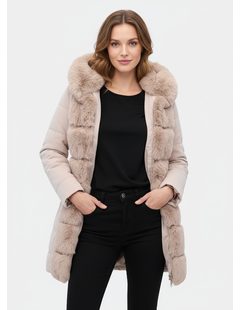 Dámská prošívaná bunda s páskem krémová