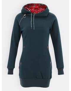 Dámska predĺžená mikina s kapucňou tmavozelená